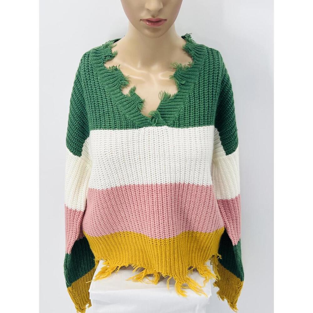 Full Circle Trends Distressed Knit‎ Sweater Medium Acrylic